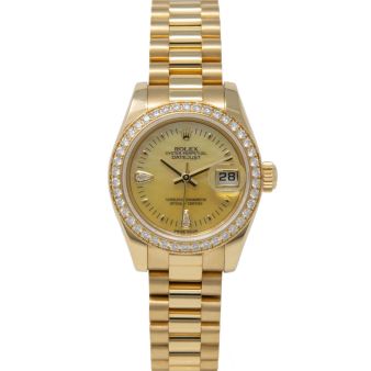 Rolex Lady-Datejust 26 179138 Wristwatch, President Bracelet, Yellow MOP Teardrop Diamond Dial, Diamond Bezel