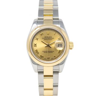 Rolex Lady Datejust 179163 Wristwatch, Oyster Bracelet, Champagne Roman Dial, Smooth Bezel