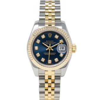 Rolex Lady-Datejust 26 179173 Wristwatch, Jubilee Bracelet, Blue Diamond Dial, Fluted Bezel