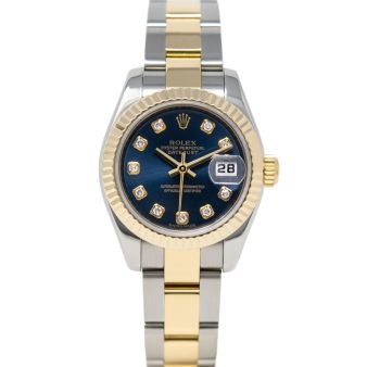 Rolex Lady-Datejust 26 179173 Wristwatch, Oyster Bracelet, Blue Diamond Dial, Fluted Bezel