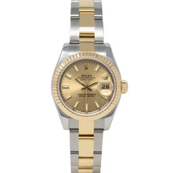 Rolex Lady-Datejust 179173 Wristwatch, Oyster Bracelet, Champagne Index Dial, Fluted Bezel