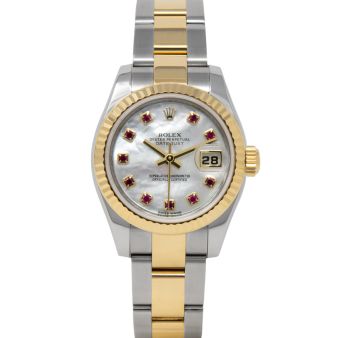 Rolex Lady-Datejust 179173 Wristwatch, Oyster Bracelet, Mother of Pearl Ruby Dial, Fluted Bezel