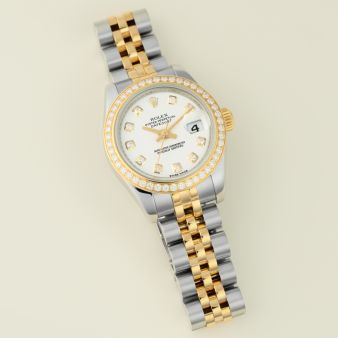 Rolex Lady-Datejust 26, 179383, Steel & Gold, White Diamond Dial, Jubilee Bracelet, Renewed