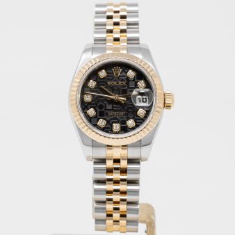 Rolex Lady-Datejust 26 179383 Wristwatch, Black Jubilee Diamond Dial, Jubilee Bracelet, Fluted Bezel