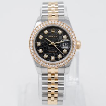 Rolex Lady-Datejust 26 179383 Wristwatch, Black Jubilee Diamond Dial, Oyster Bracelet, Diamond Bezel