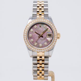 Rolex Lady-Datejust 26 179383 Wristwatch, Black Mother of Pearl Diamond, Jubilee Bracelet, Diamond Bezel