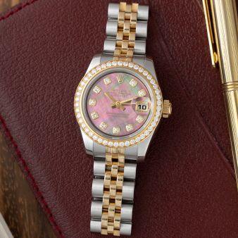 Rolex Lady-Datejust 26 179383, Gold & Steel , Black Mother of Pearl Diamond, Jubilee Bracelet, Watch Only