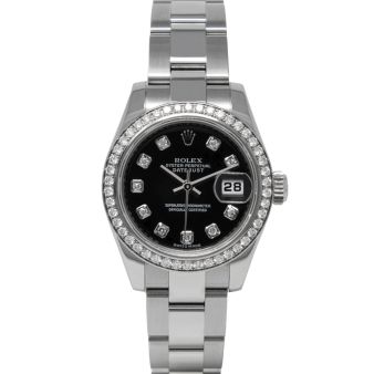 Rolex Lady-Datejust 179384 Wristwatch, Oyster Bracelet, Black Diamond Dial, Diamond Bezel