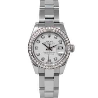 Rolex Lady-Datejust 179384 Wristwatch, Oyster Bracelet, White Diamond Dial, Diamond Bezel