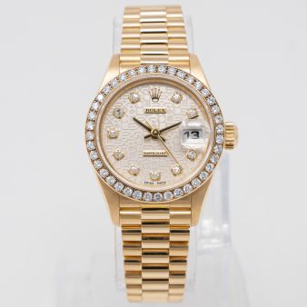 Rolex Lady-Datejust 26 69138 Wristwatch, Silver Jubilee Diamond Dial, President Bracelet, Diamond Bezel