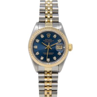 Rolex Lady-Datejust 26 69173 Wristwatch, Jubilee Bracelet, Blue Diamond Dial, Fluted Bezel