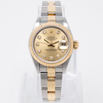 Rolex Lady-Datejust 26 69173 Wristwatch, Oyster Bracelet, Champagne Diamond Dial, Fluted Bezel