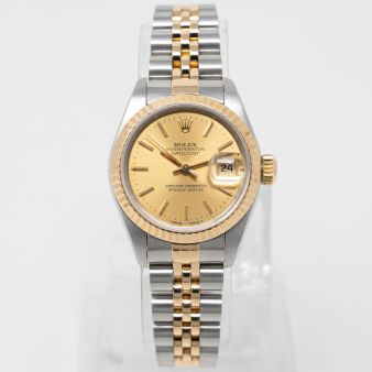 Rolex Lady-Datejust 26mm 69173 Wristwatch - Champagne Dial, Oyster Bracelet, Fluted Bezel