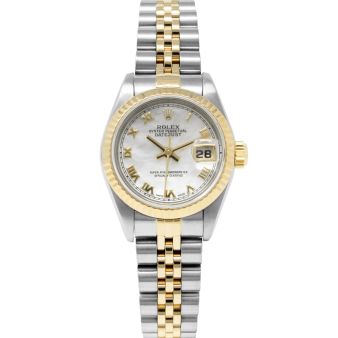 Rolex Lady-Datejust 26 69173 Wristwatch, Mother of Pearl Roman, Jubilee Bracelet, Fluted Bezel