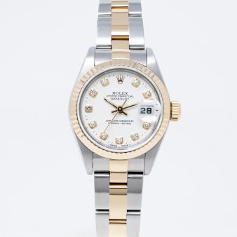 Rolex Lady-Datejust 26 69173 Wristwatch, White Diamond Dial, Fluted Bezel, Oyster Bracelet