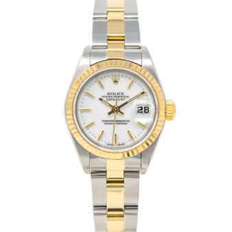 Rolex Lady-Datejust 26 69173 Wristwatch, White Dial, Oyster Bracelet, Fluted Bezel
