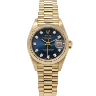 Rolex Lady-Datejust 26 69178 Wristwatch, President Bracelet, Blue Diamond Dial, Fluted Bezel