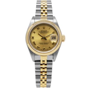 Rolex Lady-Datejust 79163 Wristwatch, Jubilee Bracelet, Champagne Roman Dial, Smooth Bezel