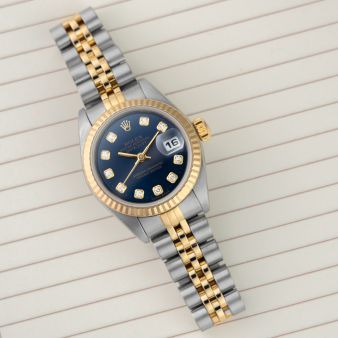 Rolex Lady-Datejust 26, 79173, Steel & Gold, Blue Diamond Dial, Jubilee Bracelet, Renewed