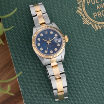 Rolex Lady-Datejust 26, 79173, Steel & Gold, Blue Diamond Dial, Oyster Bracelet, Renewed