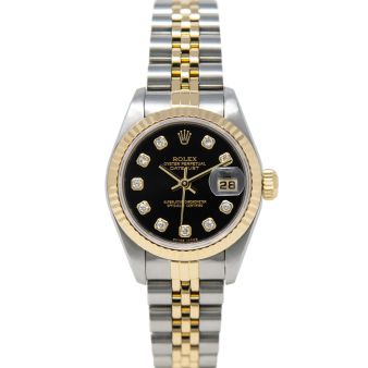 Rolex Lady-Datejust 79173 Wristwatch, Jubilee Bracelet, Black Diamond Dial, Fluted Bezel