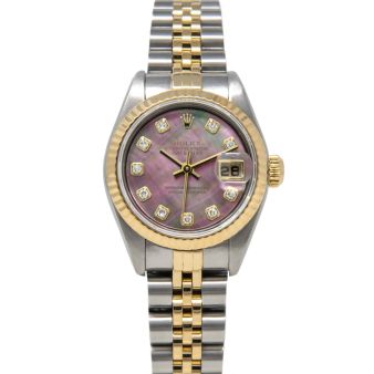 Rolex Lady-Datejust 26 79173 Wristwatch, Jubilee Bracelet, Black Mother of Pearl Diamond Dial, Fluted Bezel