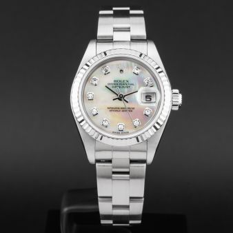 Rolex Lady-Datejust 26 79174 Wristwatch, Mother of Pearl Diamond Dial, Oyster Bracelet, Fluted Bezel