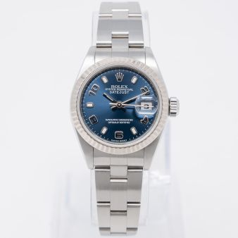 Rolex Lady-Datejust 26 79174 Wristwatch - Blue Arabic Dial, Oyster Bracelet, Fluted Bezel