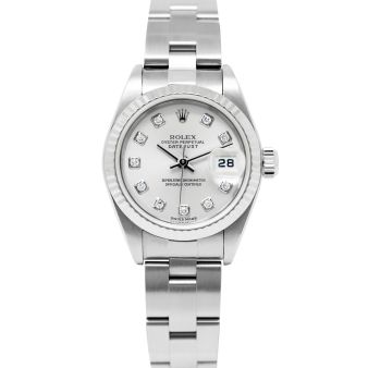Rolex Lady-Datejust 26 79174 Wristwatch, Oyster Bracelet, Silver Diamond Dial, Fluted Bezel