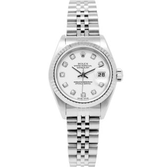 Rolex Lady Datejust 79174 Wristwatch, Jubilee Bracelet, White Diamond Dial, Fluted Bezel