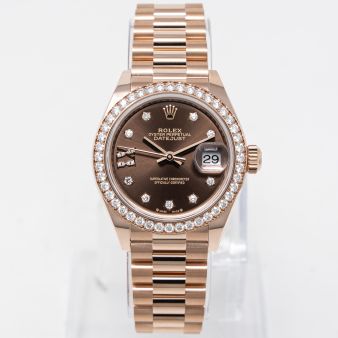 Rolex Lady-Datejust 28 279135RBR Wristwatch President Bracelet Chocolate Diamond Dial Diamond Bezel