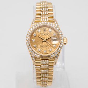 Rolex Lady-Datejust 26 69158 Wristwatch - Champagne Jubilee Diamond Dial, Aftermarket Diamond-Set President Bracelet, Diamond Cartouche Bezel