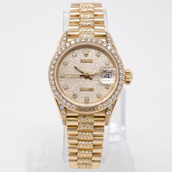Rolex Lady-Datejust 26 69158, Yellow Gold, Silver Jubilee Diamond Dial, President Bracelet