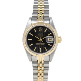 Rolex Lady-Datejust 26mm 69173 Wristwatch, Jubilee Bracelet, Black Tapestry Dial, Fluted Bezel