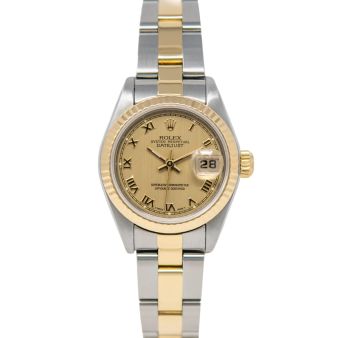 Rolex Lady-Datejust 69173 Wristwatch, Oyster Bracelet, Champagne Roman Dial, Fluted Bezel