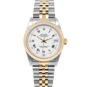 Rolex Lady-Datejust 26 69173 Wristwatch, White Roman Diamond Dial, Jubilee Bracelet, Fluted Bezel