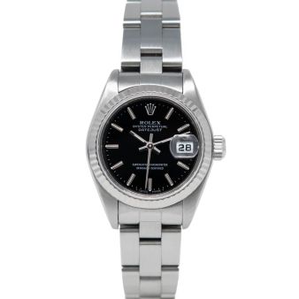 Rolex Lady-Datejust 69174 Wristwatch, Oyster Bracelet, Black Index Dial, Fluted Bezel