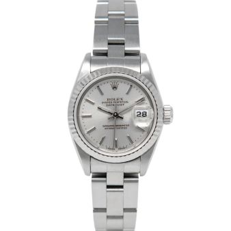 Rolex Lady-Datejust 69174 Wristwatch, Oyster Bracelet, Silver Index Dial, Fluted Bezel