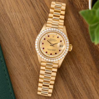 Rolex Lady-Datejust 26 69138, Yellow Gold, Champagne String Diamond Ruby Dial, President