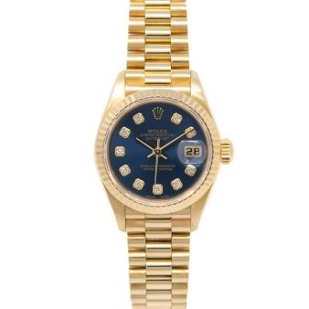 Rolex Lady-Datejust 69178 Wristwatch, President Bracelet, Blue Diamond Dial, Fluted Bezel