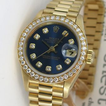 Rolex Lady-Datejust 69178 Wristwatch, Diamond Bezel, Blue Diamond Dial, President Bracelet