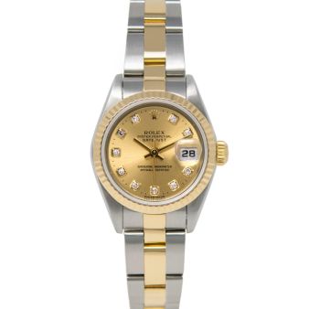 Rolex Lady-Datejust 79173 Wristwatch, Oyster Bracelet, Champagne Diamond Dial, Fluted Bezel