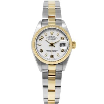 Rolex Datejust 26 79173 Wristwatch, Oyster Bracelet, White Index/Arabic Dial, Fluted Bezel
