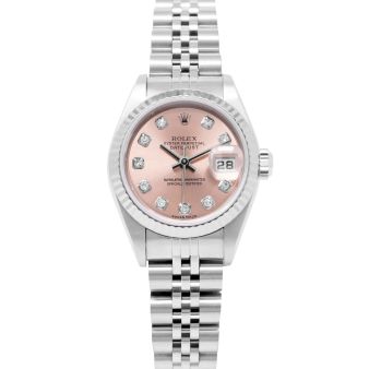 Rolex Lady-Datejust 26 79174 Wristwatch, Jubilee Bracelet, Rose Diamond Dial, Fluted Bezel