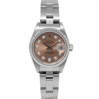 Rolex Lady-Datejust 26 79174 Wristwatch, Oyster Bracelet, Rose Diamond Dial, Fluted Bezel