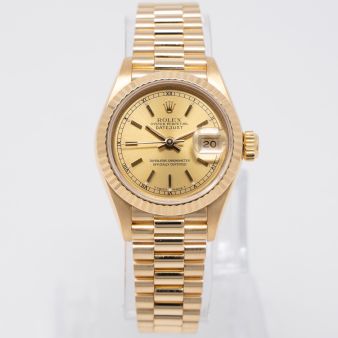 Rolex Lady-Datejust 26 69178 Wristwatch, Champagne Dial, President Bracelet, Fluted Bezel