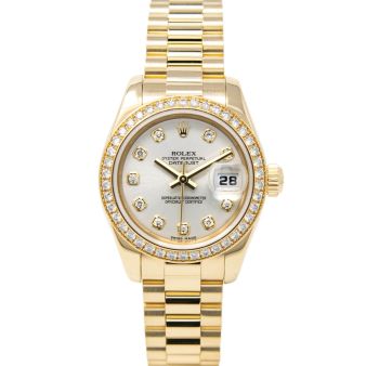 Rolex Lady Datejust 179138 Wristwatch, President Bracelet, Silver Diamond Dial, Diamond Bezel
