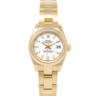 Rolex Lady Datejust 179168 Wristwatch, Oyster Bracelet, White Bold Index Dial, Smooth Bezel
