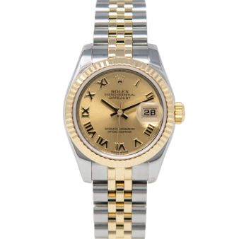Rolex Lady-Datejust 179173 Wristwatch, Jubilee Bracelet, Champagne Roman Dial, Fluted Bezel