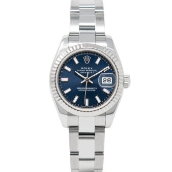 Rolex Lady Datejust 179174 Wristwatch, Oyster Bracelet, Blue Index Dial, Fluted Bezel